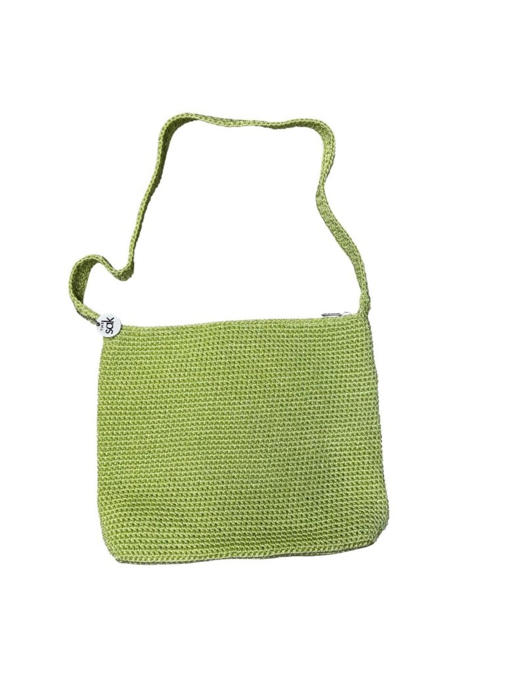 The Sak Crocheted Shoulder Purse Handbag Medium Green Zip Close Lightweight BOHO